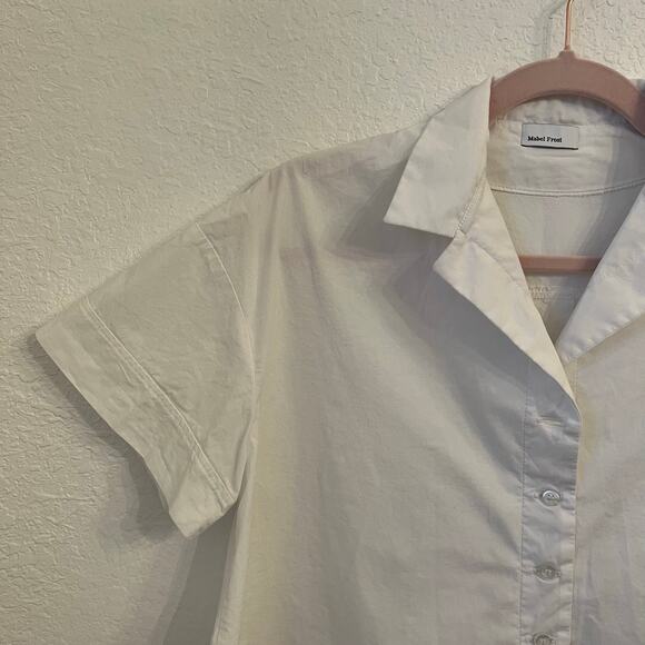 Mabel Frost Tanvi Top Small White Cropped Boxy Button Up Shirt Oversized Cotton - Picture 4 of 11